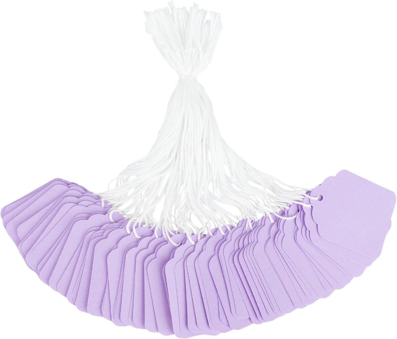 rolyta 200 Pcs Purple Price Tags with String Attached, Pre-Strung Writable Paper Clothing Tag for Bags Clothing Jewelry Retail Pricing DIY Crafts Gift Wrapping - Image 1